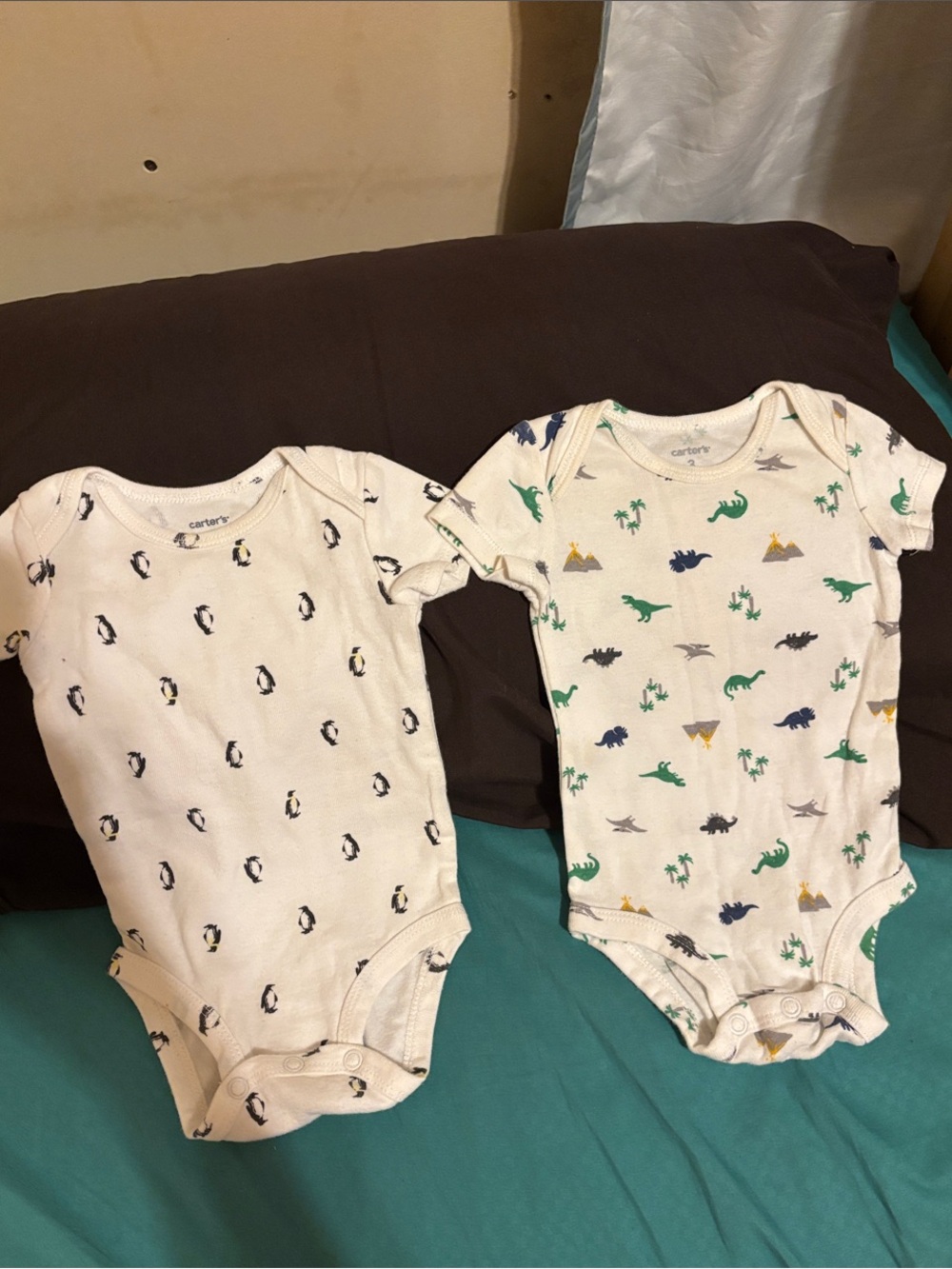 Carter's White Penguin & Dinosaur Print Baby One-Piece (Set of 2)